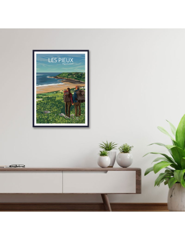Affiche vintage Les Pieux – Rando plage de Sciotot encadrée