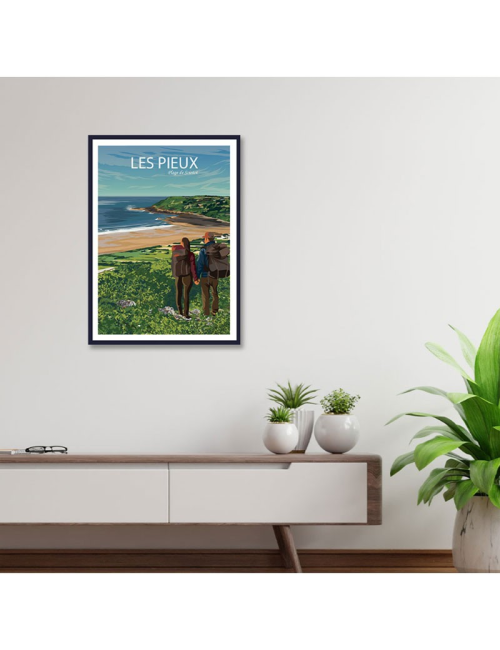 "Les Pieux, Plage de Sciotot 2", Affiche régionale encadrée