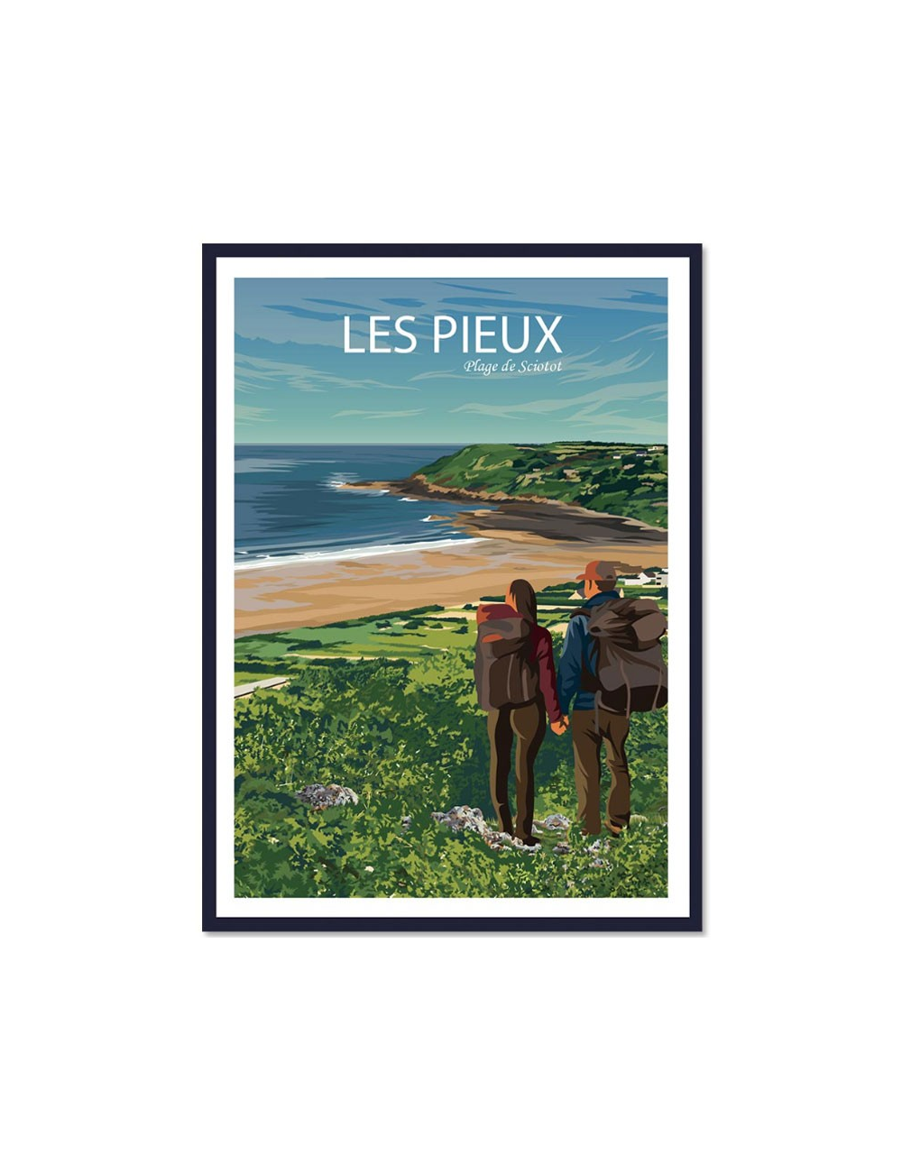 Affiche vintage Les Pieux – Rando plage de Sciotot encadrée