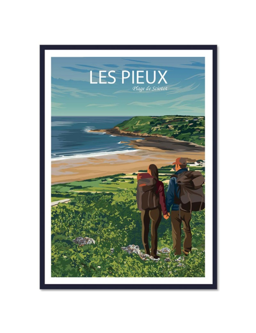 "Les Pieux, Plage de Sciotot 2", Affiche régionale encadrée