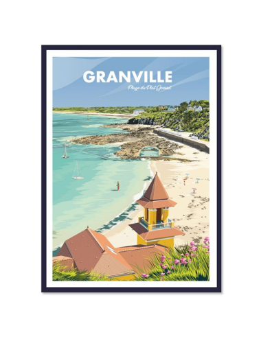 Affiche vintage Granville – Plage du Plat Gousset Normandie