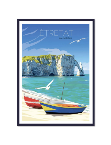 Affiche vintage Étretat – Les falaises en Normandie encadrée