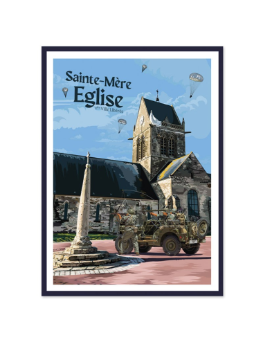 Affiche vintage Sainte-Mère-Église – Normandie encadrée