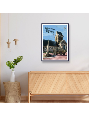 Affiche vintage Sainte-Mère-Église – Normandie encadrée