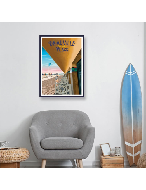 Affiche Deauville Plage vintage encadrée chic