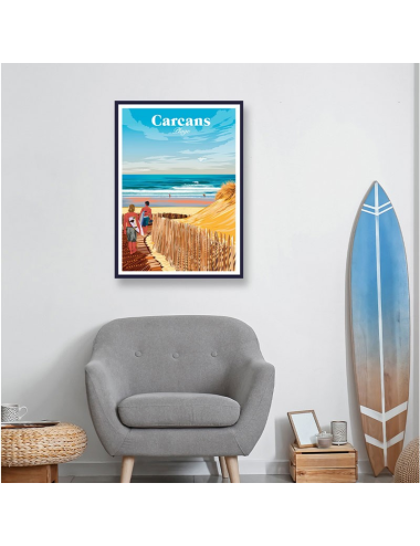 Affiche vintage encadrée Carcans – Surfeurs sur la plage