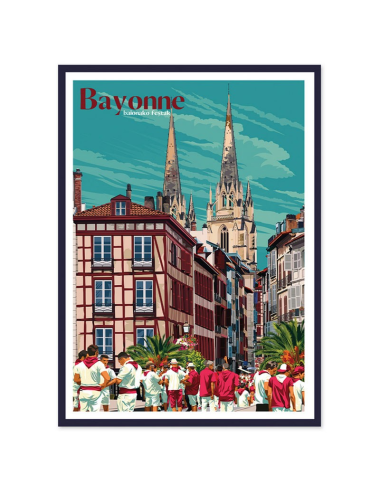 Affiche vintage encadrée Bayonne – Poster fêtes basques
