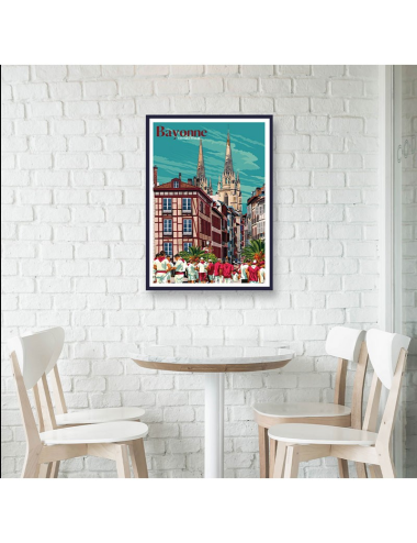 Affiche vintage encadrée Bayonne – Poster fêtes basques