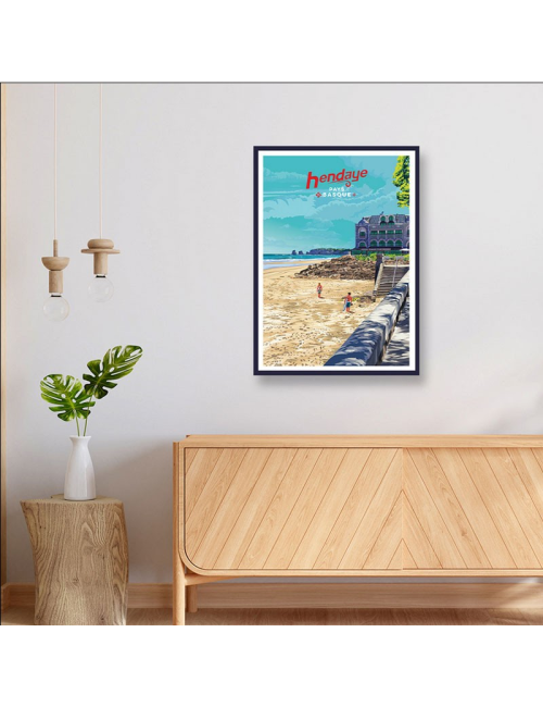 Affiche Hendaye plage vintage Pays Basque encadrée