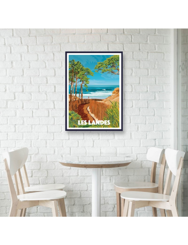 Poster Les Landes – Affiche vintage plage, pinède et océan Atlantique