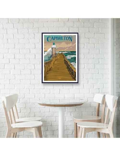 Affiche Capbreton vintage encadrée phare océan