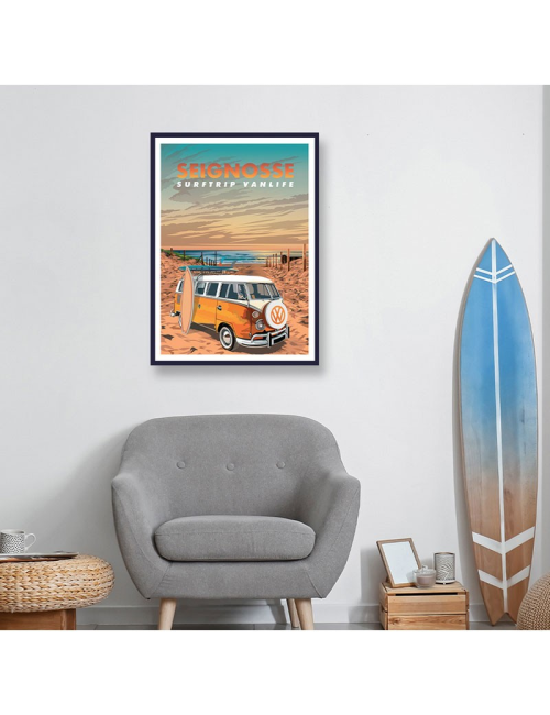 Affiche Seignosse surf vanlife vintage encadrée