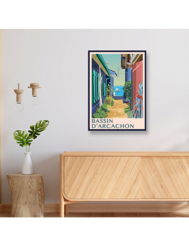 Affiche Bassin d’Arcachon – Poster vintage ruelle ostréicole encadré