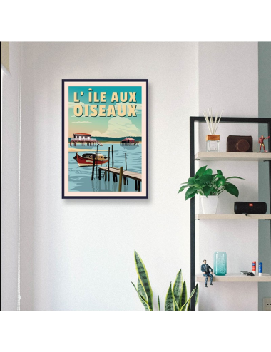 Affiche vintage L’Île aux Oiseaux – cabanes tchanquées bassin Arcachon