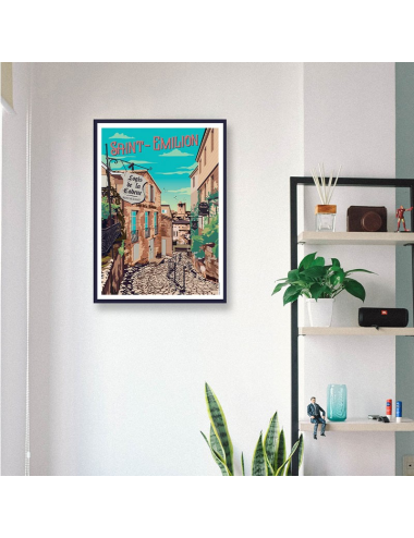 Affiche vintage Saint-Émilion encadrée – Rue pavée