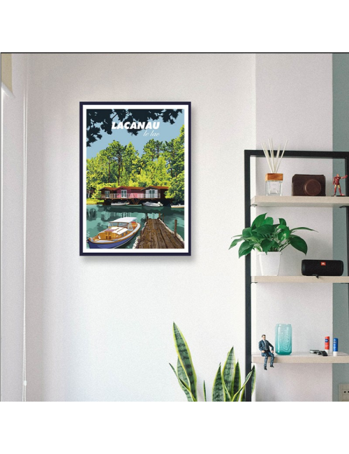 Affiche Lacanau Le Lac Cabane Encadrée