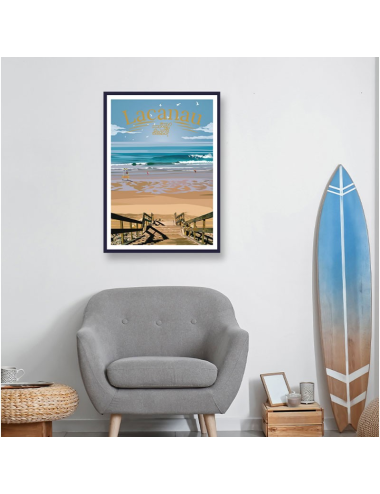 Affiche encadrée Lacanau Surf Beach – poster déco bord de mer