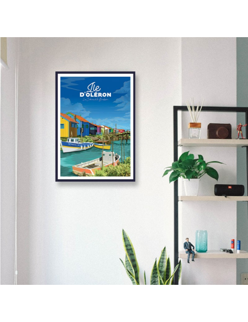 Affiche Île d’Oléron Cabanes Bord de Mer encadrée