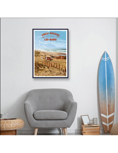 Affiche poster Vieux Boucau encadrée style rétro