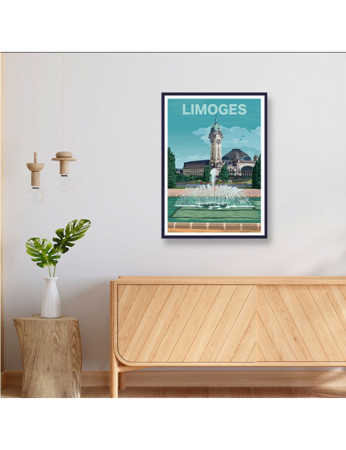 Affiche poster Limoges encadrée style illustré