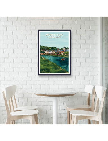 Affiche encadrée vintage Montignac Lascaux rivière Vézère