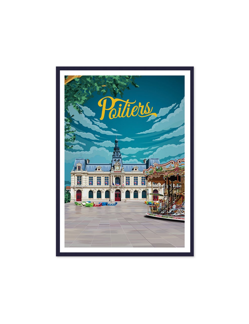 Affiche vintage encadrée Poitiers – Hôtel de Ville & manège