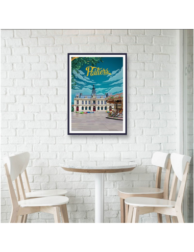 Affiche vintage encadrée Poitiers – Hôtel de Ville & manège