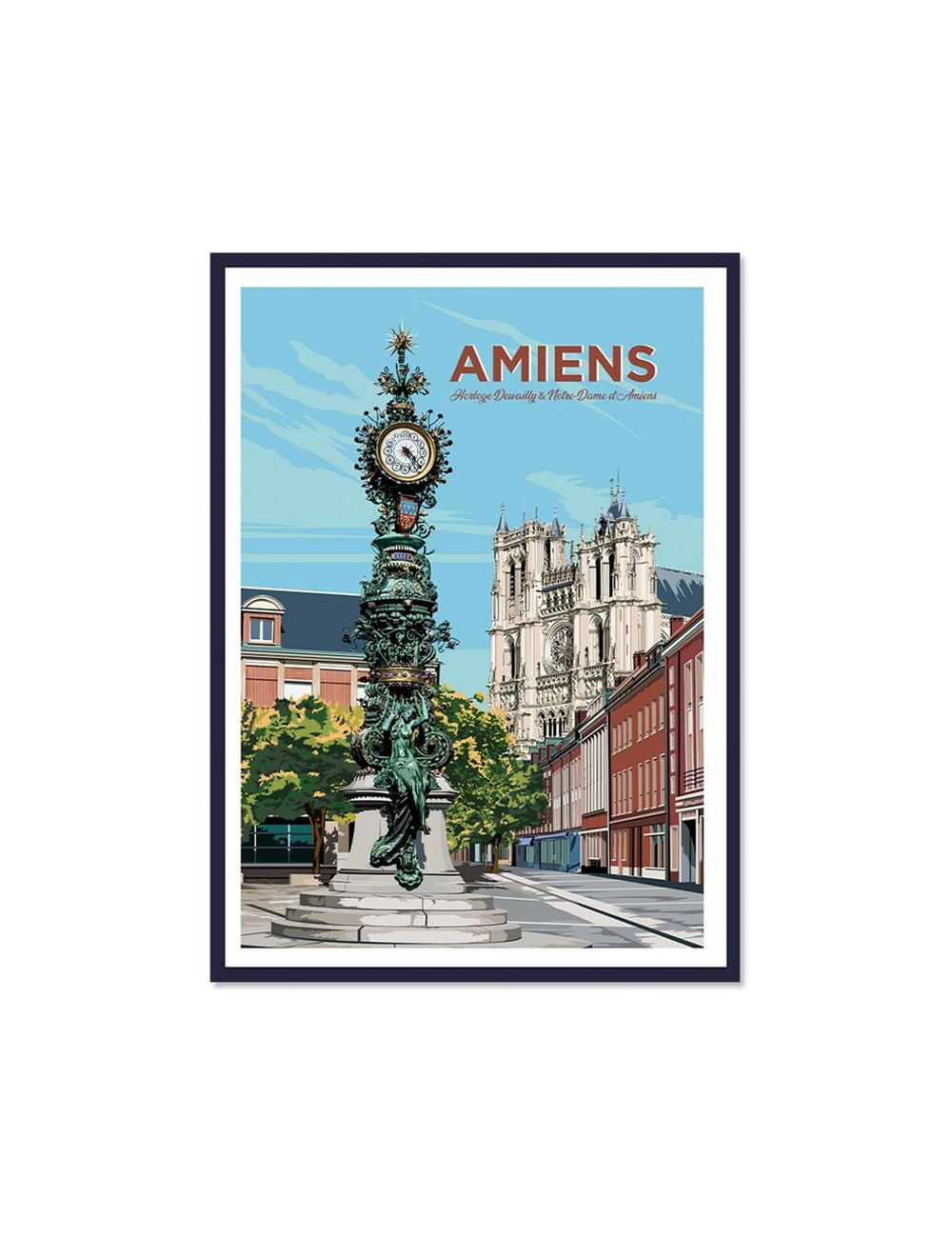 Affiche vintage encadrée Amiens Horloge & Cathédrale