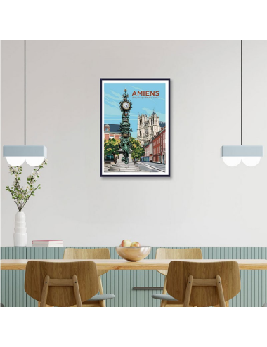 Affiche vintage encadrée Amiens Horloge & Cathédrale