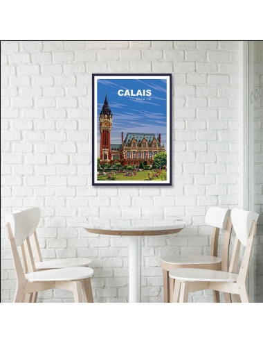 Affiche vintage Calais – Hôtel de Ville encadrée déco murale