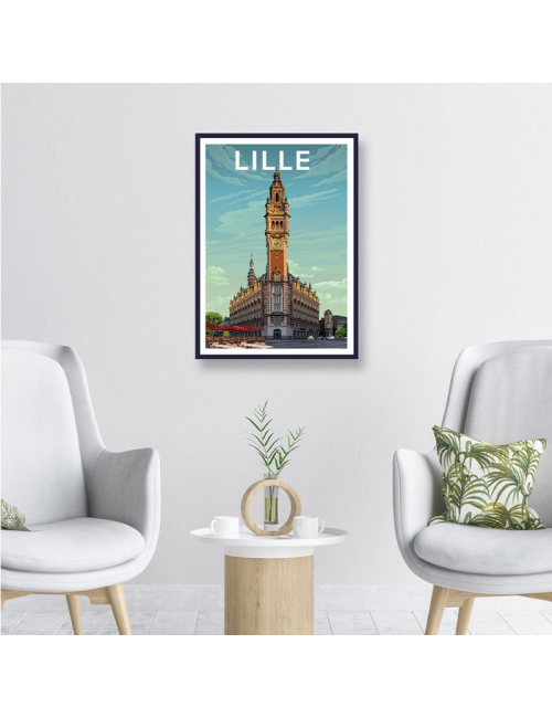 Affiche poster Lille encadrée style illustré