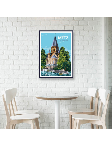 Affiche vintage Metz Temple Neuf – Poster encadré déco murale