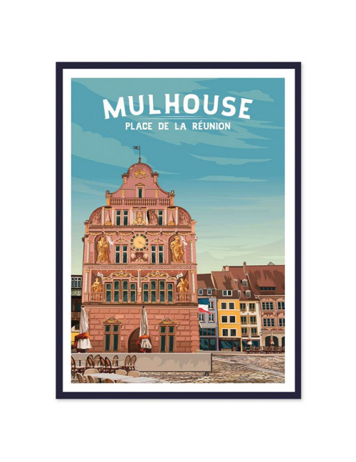 Affiche encadrée vintage Mulhouse – Place de la Réunion
