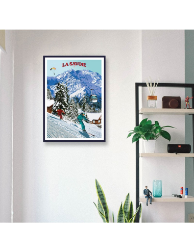 Affiche encadrée rétro La Savoie – Ski en montagne