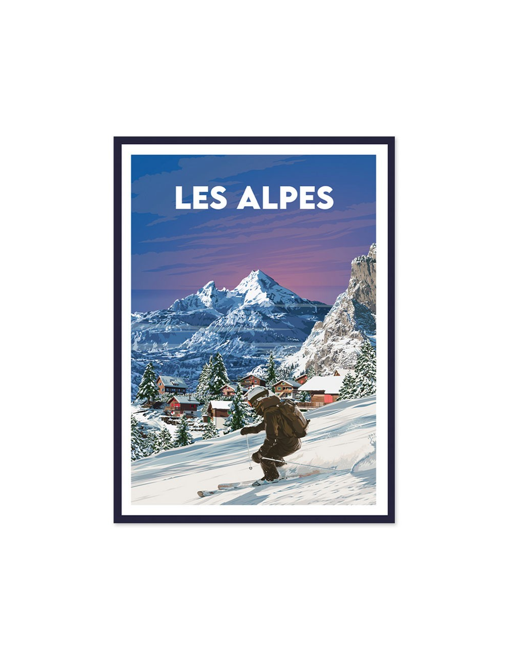 Affiche encadrée rétro Les Alpes – Skieur en montagne