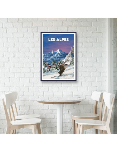 Affiche encadrée rétro Les Alpes – Skieur en montagne