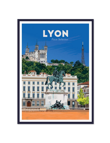 Affiche encadrée rétro Lyon – Place Bellecour