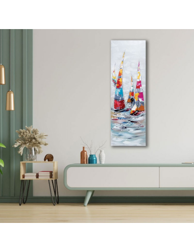 Tableau voiliers métal – toile peinte 40x120 verticale