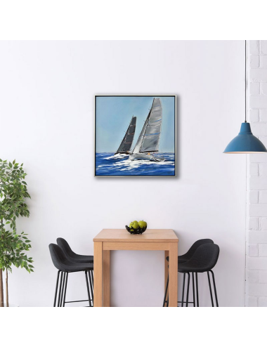 Tableau voiliers de course 80x80 – toile marine encadrée