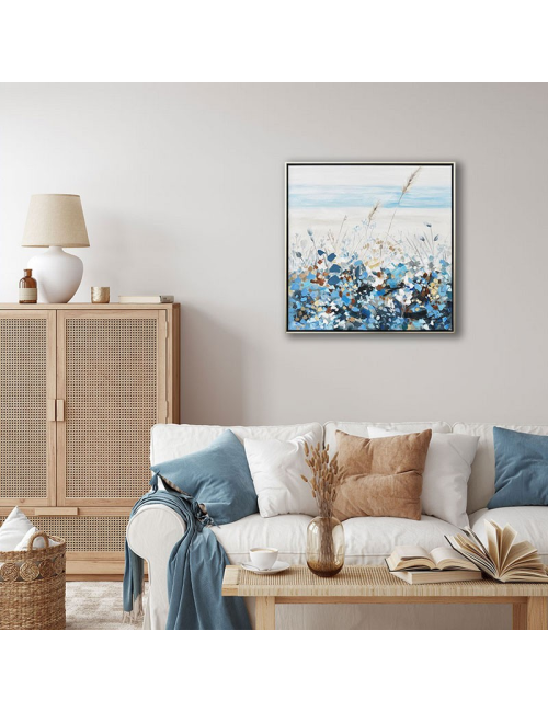 Tableau floral abstrait bleu – toile 60x60 encadrée