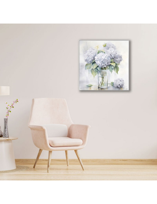 "Hortensias parme", Tableau floral 60x60cm