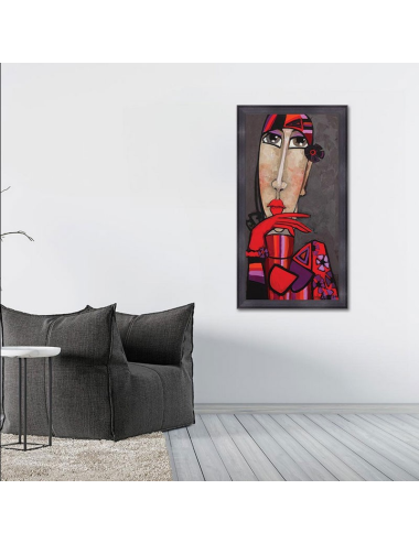 La fille aux gants rouges - Martine Gonnin - Tableau 50x100cm