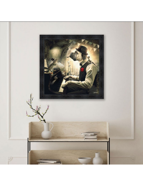 Tableau Chien Piano de Sylvain Binet