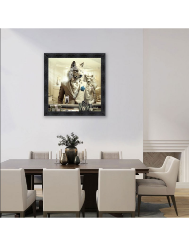 "Lion Luxury", tableau XXL lion costume beige 100x100cm, Sylvain Binet