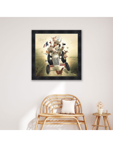 Tableau contemporain de sylvain BINET, "Tracteur", animaux de la ferme