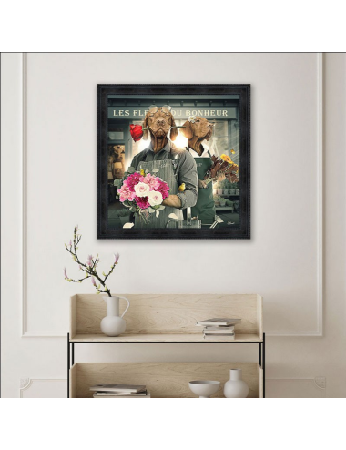 Tableau XXL Chiens Fleuristes – art déco original par Binet