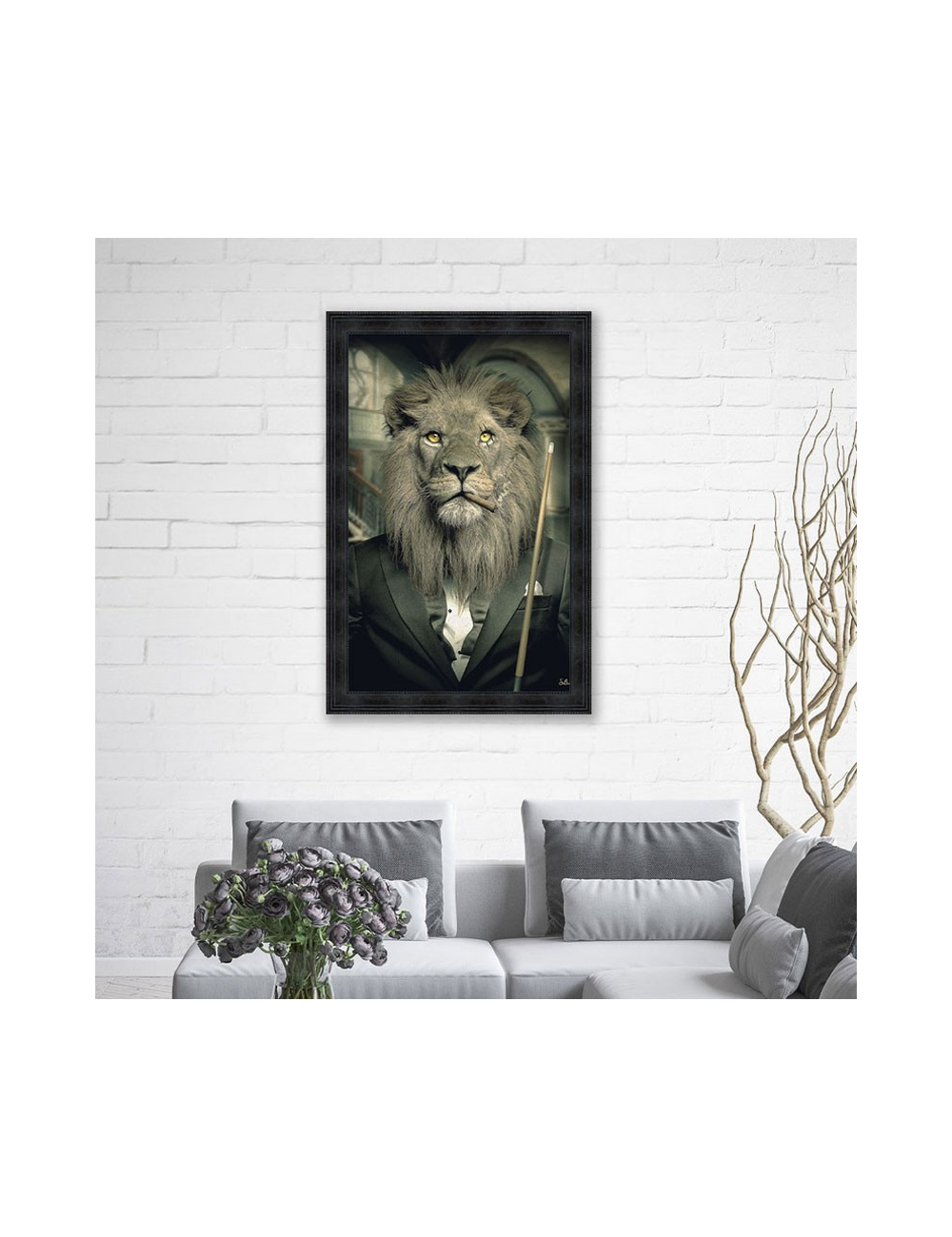 Toile Murale Mafia Lion En Costume Jouant Au Billard - Art Affiche Décoration Salon Moderne