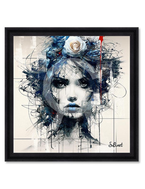 "Femme fleur bleue",Tableau XXL de SYLVAIN BINET
