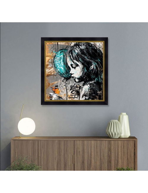 La petite fille et le papillon, Tableau 80x80cm de Romaric