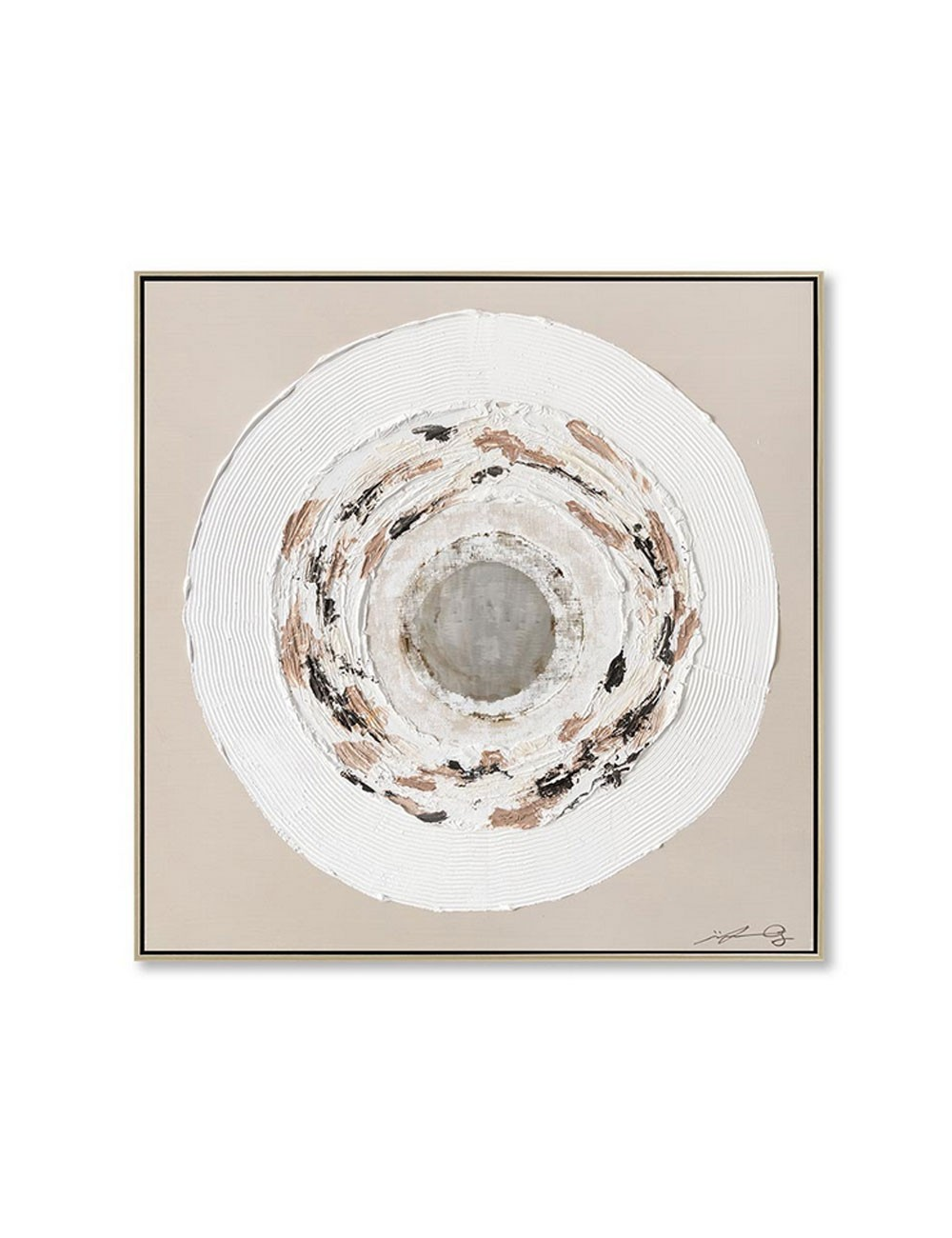 Tableau texturé circulaire – toile 80x80 tons naturels